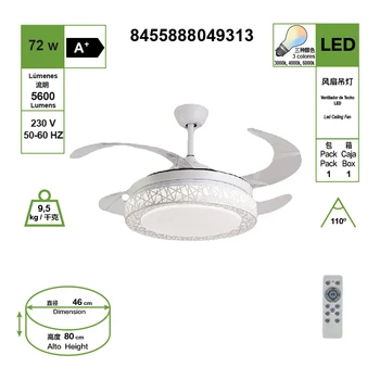 Ceiling fan light, light LED 400 cm diameter, 72 W, with 3 colors different light, light White, warm, and I amarilo
Ceiling fan light, light LED 400 cm diameter, 72 W, with 3 colors different light, light White, warm, and I amarilo