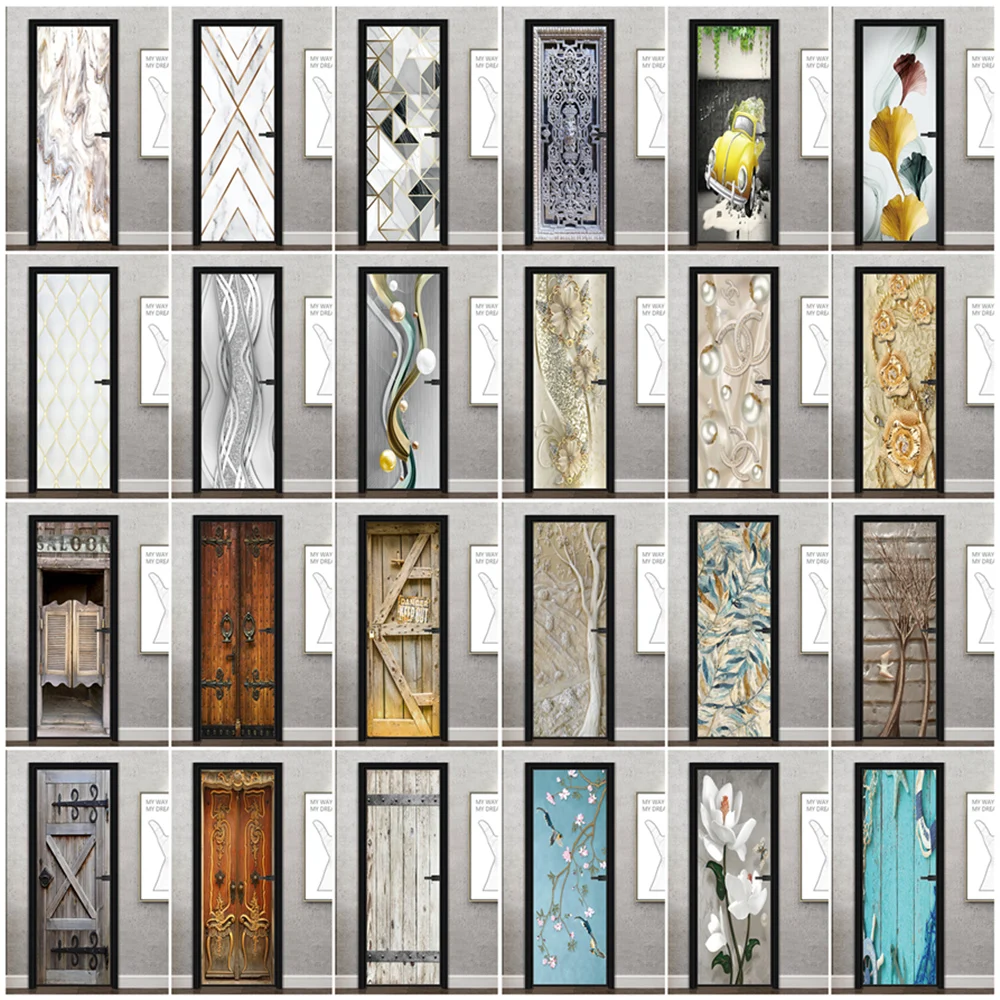 Фото 3D Self-Adhesive Marble Retro Art Flower Door Sticker Corridor Bathroom Decoration Wall Decal Wooden Gate Poster Home Decor  Дом и | Дверные наклейки (1005003480907102)
