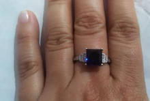 Huitan-anillo cuadrado azul con cuatro garras para mujer, diseño Vintage, Circonia cúbica de lujo, joyería femenina, anillos de boda