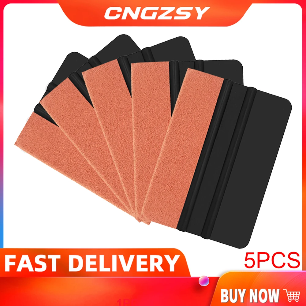 

CNGZSY 5pcs Durable Pro Tint Suede Felt Squeegee Car Vinyl Film Wrap Scraper For Glass Window Tinting Cleaning Wrapping A34O
