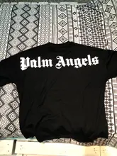 Palm Angels carta logotipo Unisex de los hombres las mujeres AMANTES DE Estilo de pareja de moda de algodón de manga corta de cuello redondo Camiseta novio regalo