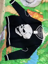 Rapcopter-suéteres Y2K para mujer, suéteres de calaveras con cuello de pico, Tops tejidos informales holgados, ropa de calle, Tops Retro, azul, otoño 2020