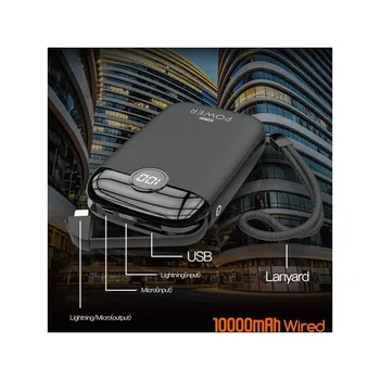 Power Bank 10000mAh MOXOM-lightning Cable + dual input (lightning and microUSB) - LCD Display-5-2.4A parameters