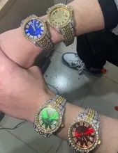 ALLICEONYOU-relojes de circonia cúbica, pulsera de diamantes de alta calidad, de acero inoxidable, Color oro nuevo y plateado, a la moda, Hip Hop, para regalo