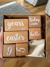 Juego de 6 uds./1Set de tarjetas de nacimiento para bebé, Milestone, bloque de haya cuadrado grabado, meses de nacimiento para recién nacidos, Mitos de cumpleaños, accesorios de fotografía