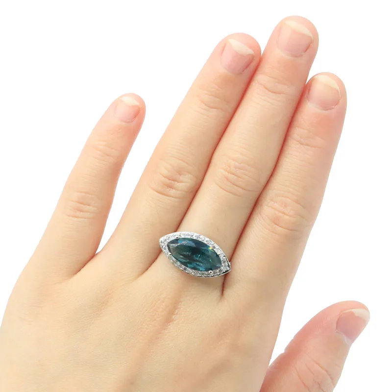 20x12 мм SheCrown Pretty Created Dark London Blue Topaz Белый CZ подарок для дам серебряные кольца|Кольца|