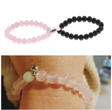 2 unids/set brillante imán par pulsera Vintage Natural piedra distancia emparejado pulsera de los amantes de la joyería de regalo de día de San Valentín