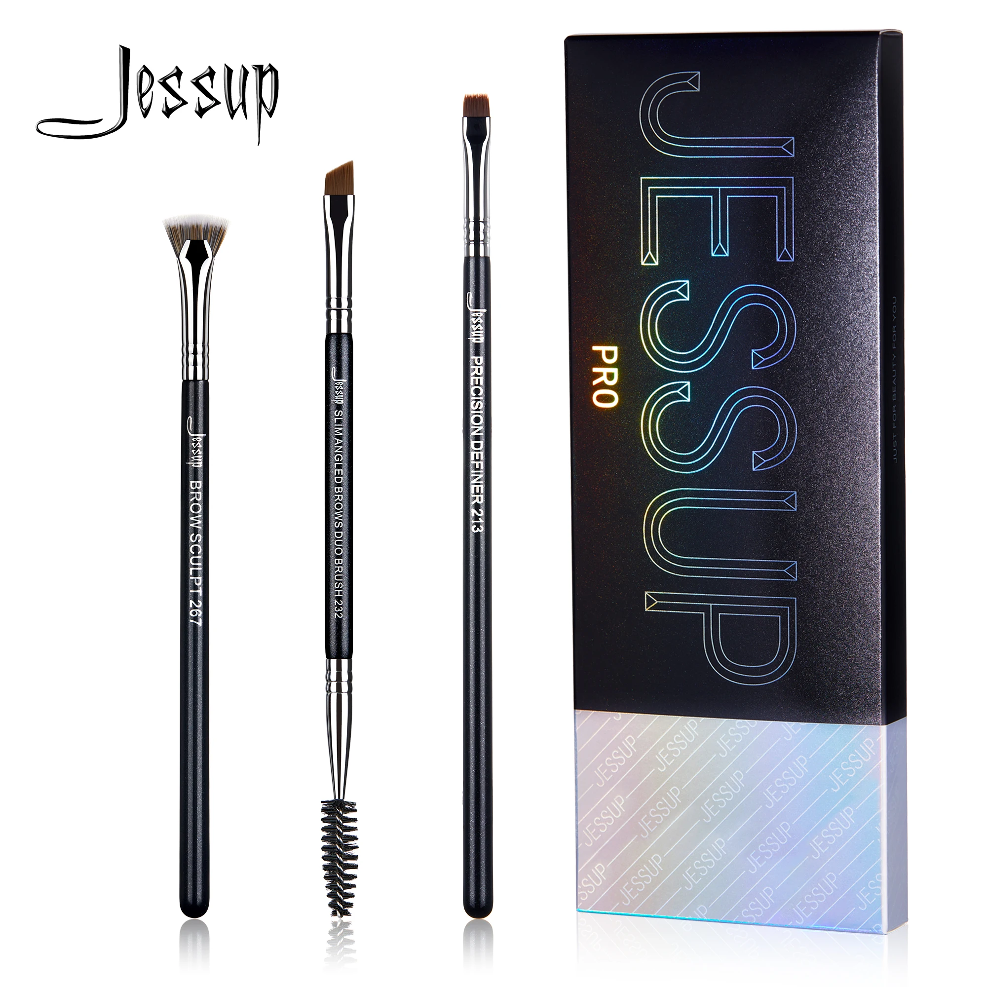 

Jessup Eyebrow brushes set,3pcs Pro eyebrow brush,synthetic,brow sculpt/slim flat angled brows brush/precision definer T326
