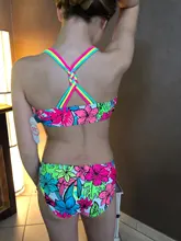 Trajes de baño con estampado Floral para niña, bañadores de dos piezas con volantes, Bikinis con múltiples tirantes