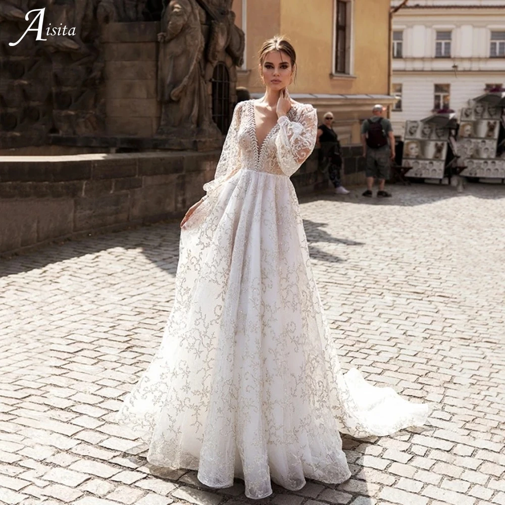High Quality A-line Wedding Dress Backless Long Sleeve Bride Dress Boho Sexy Deep V Neck Bridal Gowns Custom Vestido De Noiva
High Quality A-line Wedding Dress Backless Long Sleeve Bride Dress Boho Sexy Deep V Neck Bridal Gowns Custom Vestido De Noiva