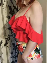 Bikini Swimwear Bathing-Suits Beach-Wear Ruffle Off-The-Shoulder High-Waist Summer Sexy