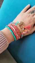 Conjunto de pulseras elásticas multicapa para mujer, joyería Bohemia, brazaletes con borla, moneda de oro, encanto de cuentas de cristal, regalo para mujer