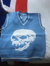 Rapcopter-suéteres Y2K para mujer, suéteres de calaveras con cuello de pico, Tops tejidos informales holgados, ropa de calle, Tops Retro, azul, otoño 2020