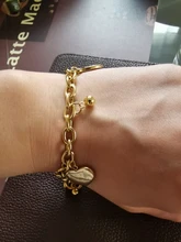 FINE4U B127 de acero inoxidable Rolo cadena pulsera corazón dije de monedas pulseras para hombres mujeres 2019 joyería religiosa