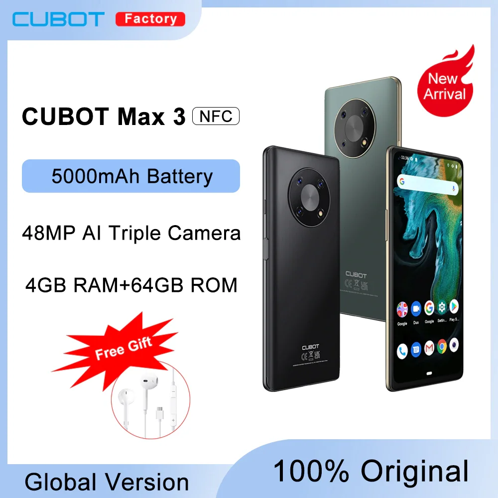 Фото Смартфон Cubot MAX 3 6 95 дюйма 5000 мАч тройная камера 48 МП NFC Android 11 | Мобильные телефоны и