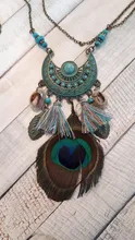 Nuevo estilo Tassel Peacock Feather Bohemio Collar largo Shell Suéter Cadena de cuero Joyería Exagerado Diseño Envío de la gota