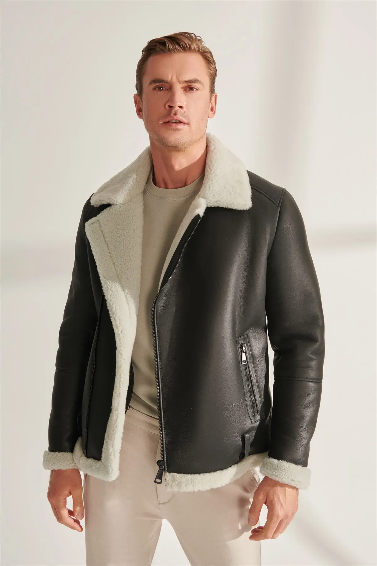 

Men's Biker Fur Leather Jacket Genuine Sheepskin Coat High Quality Soft Parka Winter Outfits Made In Turkey New Year Fashion