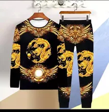 Camiseta de manga larga para hombre, camiseta informal de tigre 3D, pantalones, ropa de 2 piezas, traje de dragón de estilo chino, otoño e invierno, gran oferta