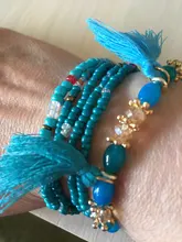 3-4 unids/set moda multicapa cuentas de piedra de cristal encantos borla Pulseras y brazaletes Pulseras Mujer pulsera Boho para Mujer regalo