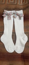 Calcetines largos de algodón para niñas pequeñas de 0 a 5 años, lazos con flor hasta la rodilla, Estilo Princesa