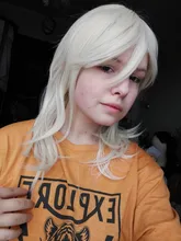 MEIFAN-peluca corta de Cosplay para hombre cabello liso de Lolita, fibra de alta temperatura, largo sintético, Rubio claro, coleta