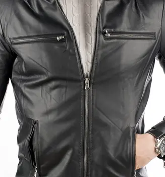 DeepSEA Black Inside Furry Sleeves Zipper 4 Pockets Men 'S Leather Coats 1803039 
DeepSEA Black Inside Furry Sleeves Zipper 4 Pockets Men 'S Leather Coats 1803039