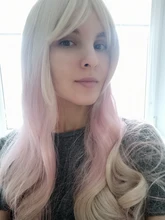 HUAYA-peluca rizada largo ondulado Lolita con flequillo para niña, peluca de Cosplay de fiesta diaria, sintética, resistente al calor, Color rosa degradado