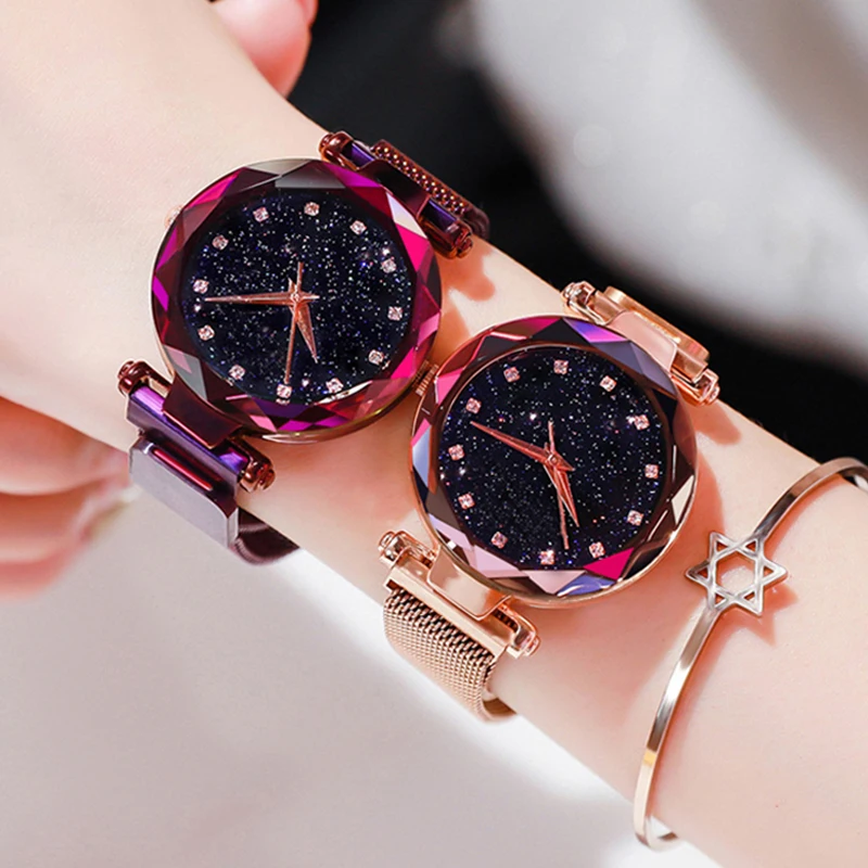Top-Brand-Watches-For-Women-Rose-Gold-Mesh-Magnet-Buckle-Starry-Quartz-Watch-Geometric-Surface-Casual (2)