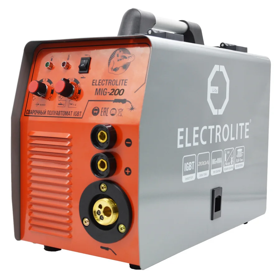Полуавтомат инв. ELECTROLITE MIG-200 (200 А 160-260 В проволока 0 8-1 электрод 1 6-4) |