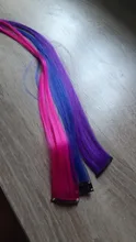 LUPU-extensiones de cabello sintético para mujer, pelo largo liso con arcoíris resaltado, un Clip en una pieza, rosa, púrpura y rojo