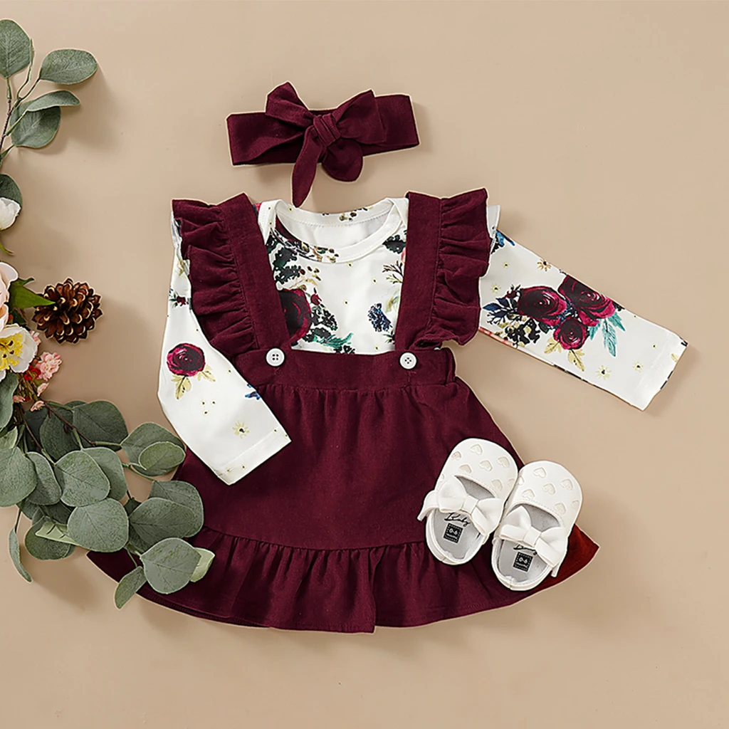 Conjunto 3 peças floral body + jardineira + bandana para bebê Conjunto 3 peças floral body + jardineira + bandana para bebê
