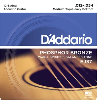 Ej37 phosphor bronze strings for 12 string guitar, f/BR, M.Top/h. Bottom, 12-54, D'Addario
Ej37 phosphor bronze strings for 12 string guitar, f/BR, M.Top/h. Bottom, 12-54, D'Addario