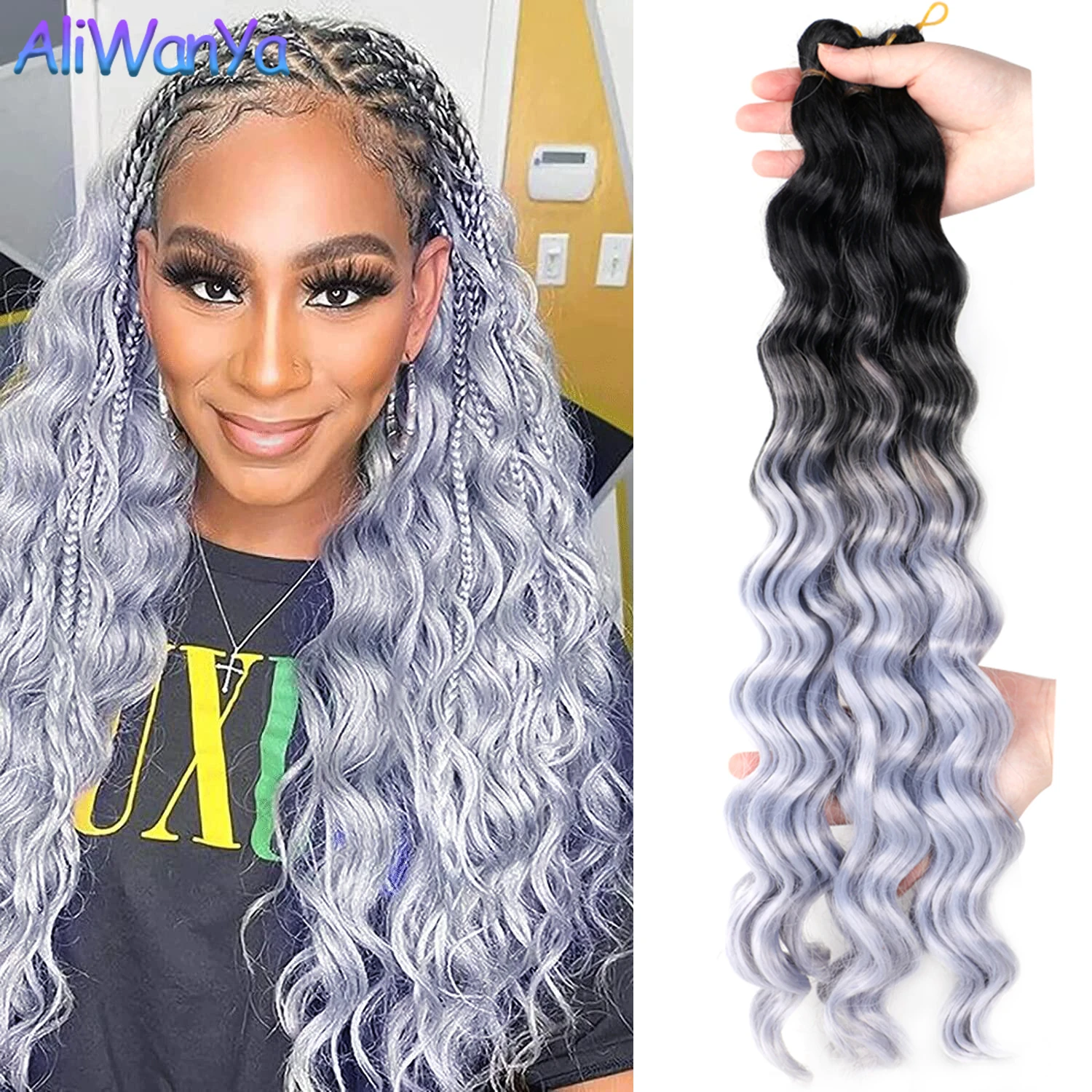 

Synthetic Water Wave Crochet Braids Hair Deep Wave Bulk Ombre Braiding Hair Extensions 22inch For Women Zizi Braids Black Pink