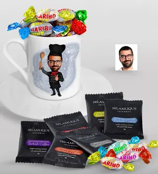 Personalized Mr Master Chef Caricature Of Turkish Coffee Cup Selamlique Mixed Turkish Coffee house And Haribo Candy Gift Seti-1
Personalized Mr Master Chef Caricature Of Turkish Coffee Cup Selamlique Mixed Turkish Coffee house And Haribo Candy Gift Seti-1