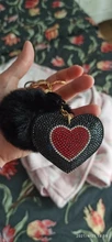 Llavero pompón con diamantes de imitación de corazón para mujer, llaveros hechos a mano, colgantes, decoración de suspensión encantadora