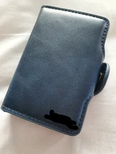 Tarjetero con grabado RFID Unisex, billetera de cuero PU, doble capa, caja de aluminio