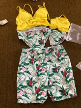 Trajes de baño de hojas para madre e hija, ropa de baño a juego con cuello de barco para madre e hija, vestidos de mamá y yo, aspecto padre e hijo