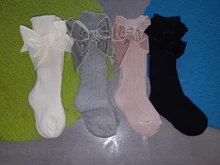 Calcetines de algodón para bebé, niño y niña, medias de hasta la rodilla para recién nacido, medias elásticas con lazo de algodón sólido para otoño e invierno, calentador de piernas de 0 a 3 años