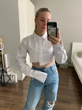 White Shirt Blouse Crop-Top Collar Flare-Sleeve Ladies Tops Turn-Down Bclout Female Sexy