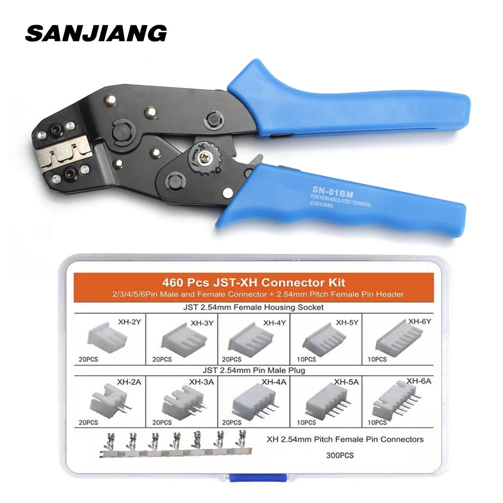 SN-01BM Crimping plier Kit Ratcheting Crimper Tool set with 460pcs 2.54mm JST-XH Connectors for AWG 28-20(0.08-0.5mm²)
SN-01BM Crimping plier Kit Ratcheting Crimper Tool set with 460pcs 2.54mm JST-XH Connectors for AWG 28-20(0.08-0.5mm²)