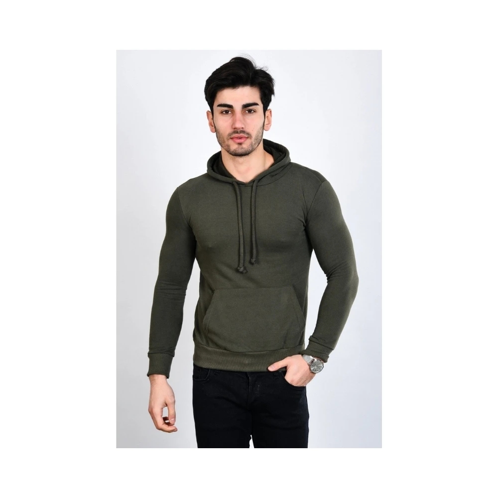 

Men's Hooded Khaki Color Sweatahirt Sports Long Sleeve Kangaroo Pocket 2021 Autumn Winter Season With Elastic Casual Young Style