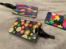 Tarjeta de silicona para equipaje, etiqueta colgante con nombre, estilo nacional, creativo, multicolor, dibujos geométricos, para equipaje/maleta