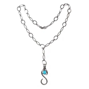 Choker 18k white gold oval links 46cm. Pendant S shape blue stone zirconia carabiner
Choker 18k white gold oval links 46cm. Pendant S shape blue stone zirconia carabiner