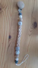 Nombre personalizado de cuentas para masticar de madera de haya, pinzas de chupete, soporte de cadena, cadenas para chupete, juguete para la dentición del bebé
