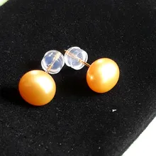 Dainashi-pendientes redondos de perlas de agua dulce para mujer, aretes, Color dorado y plateado, 8-9mm, 925