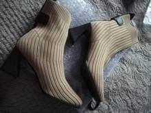 SLHJC-Botines de tela de punto para mujer, botas de tacón alto y tejido elástico, sin cordones, con punta cuadrada, para Otoño e Invierno