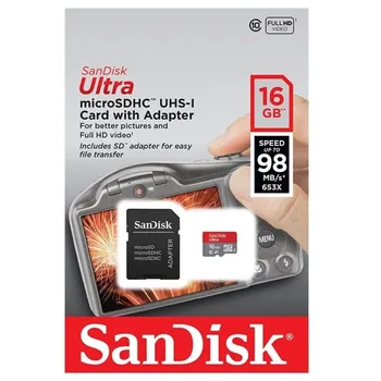 Card ultra android microsd hc UHS-I + sd adapter sandisk-16gb-class 10 - 98 mb/s
Card ultra android microsd hc UHS-I + sd adapter sandisk-16gb-class 10 - 98 mb/s