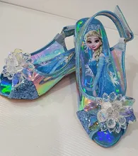 Zapatos de fiesta para niñas, sandalias de princesa de cuero, cristales brillantes, diamantes de imitación, nudo, Elsa, regalo de Navidad