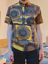 Camisa de algodón para hombre, ropa de playa con dibujo étnico Vintage, de manga corta, suelta, hawaiana, para vacaciones, 2021