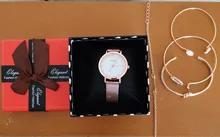 Conjunto de relojes de pulsera para mujer, relojes analógicos de cuarzo de oro rosa, correa de acero inoxidable, femenino